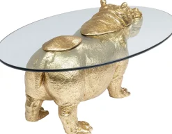 Stolik Kawowy Hippo 80 Cm Złoty - Blat Szklany