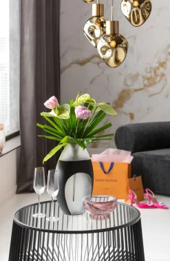Stolik Kawowy Loft Stal Czarna I Szkło Transparentne Ø80 Cm