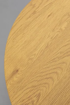 Stolik Kawowy Okrągły Naturalny Blat MDF Ø80 Cm Podstawa Biała Stalowa