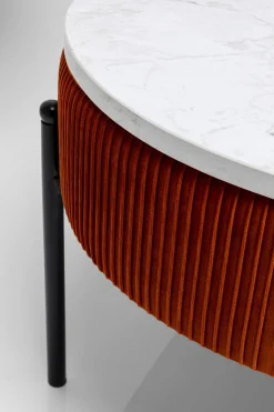 Stolik Kawowy Tkanina Brązowa Blat MDF Imitacja Marmuru 114x60 Cm Nogi Czarne