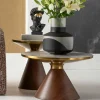 Stolik Kawowy Z Ceramicznym Blatem Podstawa Brązowa Ø70 Cm