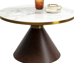 Stolik Kawowy Z Ceramicznym Blatem Podstawa Brązowa Ø70 Cm