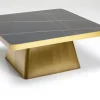 Stolik Kawowy Z Marmurowym Blatem I Złotą Podstawą 80x80 Cm