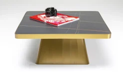 Stolik Kawowy Z Marmurowym Blatem I Złotą Podstawą 80x80 Cm