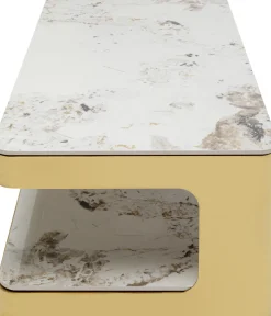 Stolik Kawowy Z Półką Biało-złoty Ceramika I Stal Nierdzewna 130x70 Cm