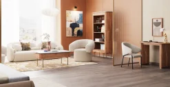 Stolik Kawowy Z Szufladami Drewno Mango I Marmur Nogi Złote 110x60 Cm