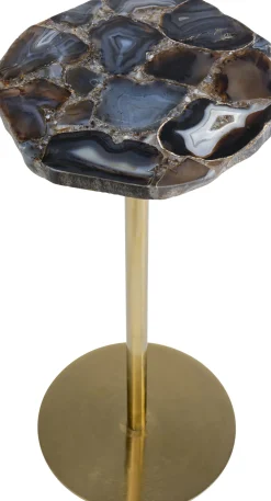 Stolik Pomocniczy Blat Agat Podstawa Stalowa Złota 25xH60 Cm