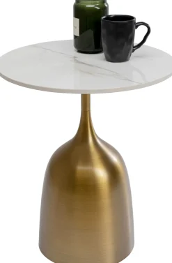 Stolik Pomocniczy Blat Biały Ceramiczny Podstawa Stalowa Złota Ø45 Cm