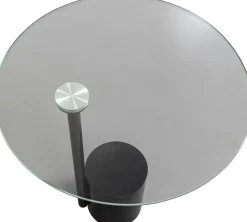 Stolik Pomocniczy Blat Okrągły Szklany Podstawa Marmur I Stal Ø46 Cm
