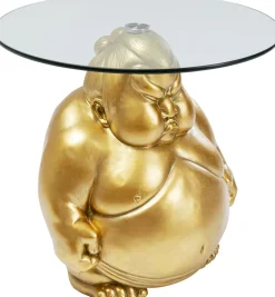 Stolik Pomocniczy Blat Szkło Hartowane Podstawa Złota Zawodnik Sumo Ø54 Cm