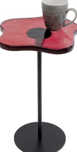 Stolik Pomocniczy Blat Szklany Czerwony Podstawa Czarna Stalowa 30xH50 Cm