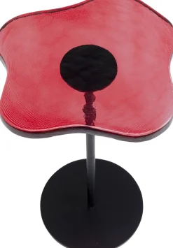 Stolik Pomocniczy Blat Szklany Czerwony Podstawa Czarna Stalowa 30xH50 Cm