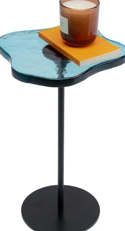 Stolik Pomocniczy Blat Szklany Niebieski Podstawa Czarna Stalowa 30xH50 Cm