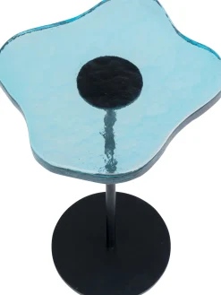 Stolik Pomocniczy Blat Szklany Niebieski Podstawa Czarna Stalowa 30xH50 Cm