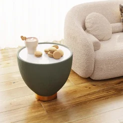 Stolik Pomocniczy Okrągły Zielony Podstawa Złota Ø47 Cm