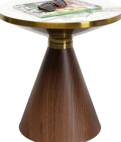 Stolik Pomocniczy Z Ceramicznym Blatem Podstawa Brązowa Ø50 Cm