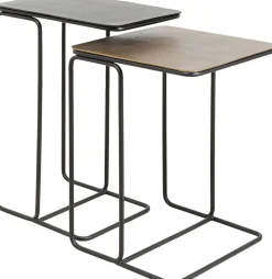 Stoliki Pomocnicze Blaty Aluminiowe Nogi Stalowe Czarny I Złoty 2-set