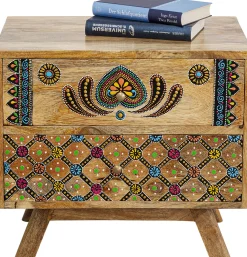 Szafka Nocna Z 2 Szufladami Drewno Mango Kolorowe Ornamenty 50x46 Cm
