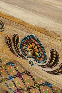 Szafka Nocna Z 2 Szufladami Drewno Mango Kolorowe Ornamenty 50x46 Cm