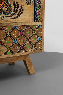 Szafka Nocna Z 2 Szufladami Drewno Mango Kolorowe Ornamenty 50x46 Cm