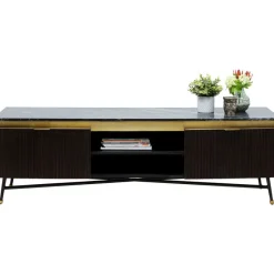 Szafka RTV Catalina 170x50 Cm Drewno Mango Ciemnobrązowe - Blat Marmur