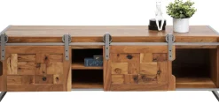 Szafka RTV Drzwi Przesuwne Drewno Akacjowe Nogi Stalowe 145x45 Cm