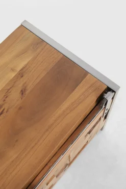 Szafka RTV Drzwi Przesuwne Drewno Akacjowe Nogi Stalowe 145x45 Cm
