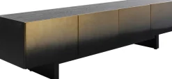 Szafka RTV 4-drzwiowa Czarno-złota Front Stal Nierdzewna 180x45 Cm