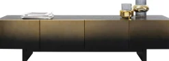 Szafka RTV 4-drzwiowa Czarno-złota Front Stal Nierdzewna 180x45 Cm