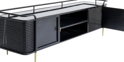 Szafka RTV Stalowa Czarna Blat Szklany 160x48 Cm