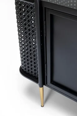 Szafka RTV Stalowa Czarna Blat Szklany 160x48 Cm