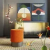 Taboret Okrągły Tapicerowany Pomarańczowy Podstawa Czarna Ø35x42 Cm