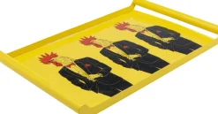 Taca Z Uchwytami Stalowa żółta Koguty W Garniturach 49x30 Cm