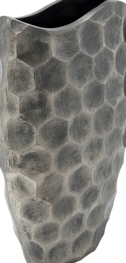 Wazon Dekoracyjny Aluminiowy Srebrny Antyczny 35x59 Cm Sześciokąty