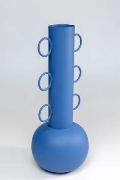 Wazon Dekoracyjny Stalowy Niebieski Ø21x53 Cm