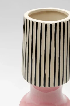 Wazon Do Salonu W Paski Różowy Detal Ø14x41 Cm Porcelana