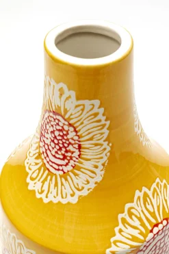 Wazon Porcelanowy żółty Motyw Kwiatowy Ø17x38 Cm