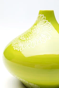 Wazon Porcelanowy Zielony Motyw Kwiatowy Ø25x21 Cm