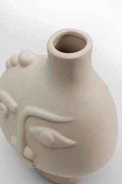 Wazon Z Ceramiki Beżowy Twarz Abstrakcyjna 13x16 Cm