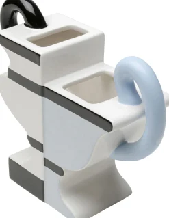 Wazon Z Uchwytami Ceramiczny Biało-niebieski 19x22 Cm Paski Czarne