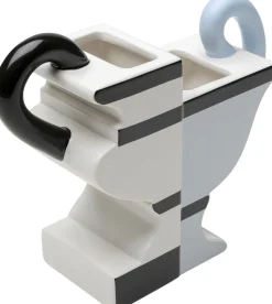 Wazon Z Uchwytami Ceramiczny Biało-niebieski 19x22 Cm Paski Czarne