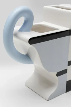 Wazon Z Uchwytami Ceramiczny Biało-niebieski 19x22 Cm Paski Czarne