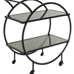 Wózek Barowy Loft 74x85 Cm Czarny Półki Szklane