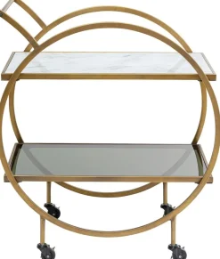 Wózek Barowy Loft 74x85 Cm Mosiężny Półki Szklane