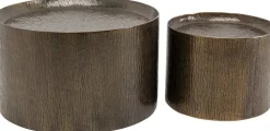 Zestaw 2 Stolików Kawowych Kolor Brązowy Aluminium Wykończenie Mosiężne