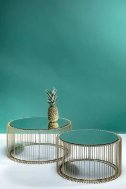 Zestaw Dwóch Stolików Kawowych Wire Mosiężne