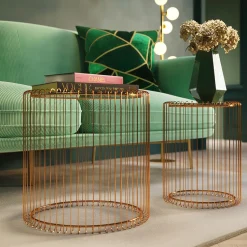 Zestaw Dwóch Stolików Wire Copper Miedziane - Blaty Lustrzane